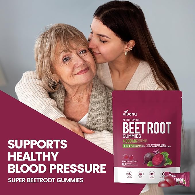 Super Beetroot Gummies 8-in-1 Premium Energy Supplement with CoQ10, Beetroot Extract, Grape Seed Extract, Black Pepper Extract, Vitamins C & B12, L-Arginine & L-Citrulline
