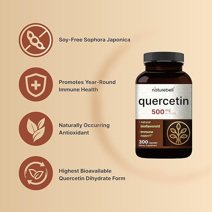 NatureBell Quercetin 500mg Per Serving, 300 Capsules | Ultra Strength Bioflavonoid Supplement for Immune Support | Third-Party Tested, Non-GMO, Gluten-Free