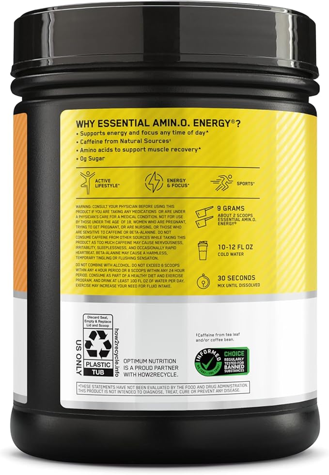 Optimum Nutrition New Flavor Amino Energy - Pre Workout with Green Tea, BCAA, Amino Acids, Keto Friendly, Green Coffee Extract, Energy Powder - Citrus Spritz, 65 Servings (Packaging May Vary)