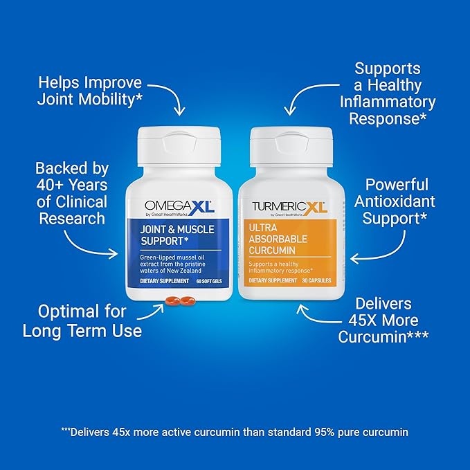 OmegaXL Powerful Joint and Muscle Support Supplement 60 Count (2 Pack) & TurmericXL (30 Count)
