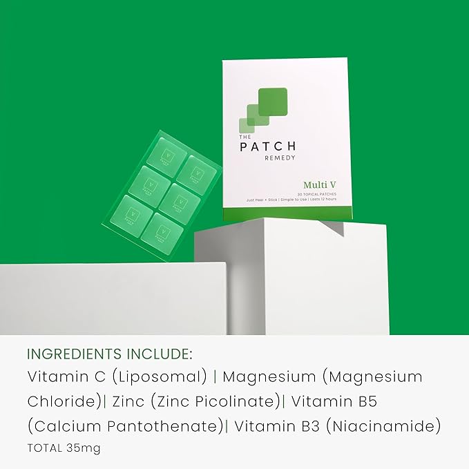 Multi V Patches - Topical Multi Plus Blend with D3, K2, Magnesium Chloride, Zinc, Liposomal C, Potassium, Iodide, Biotin Plus More | Nutrient Patch for Women & Men