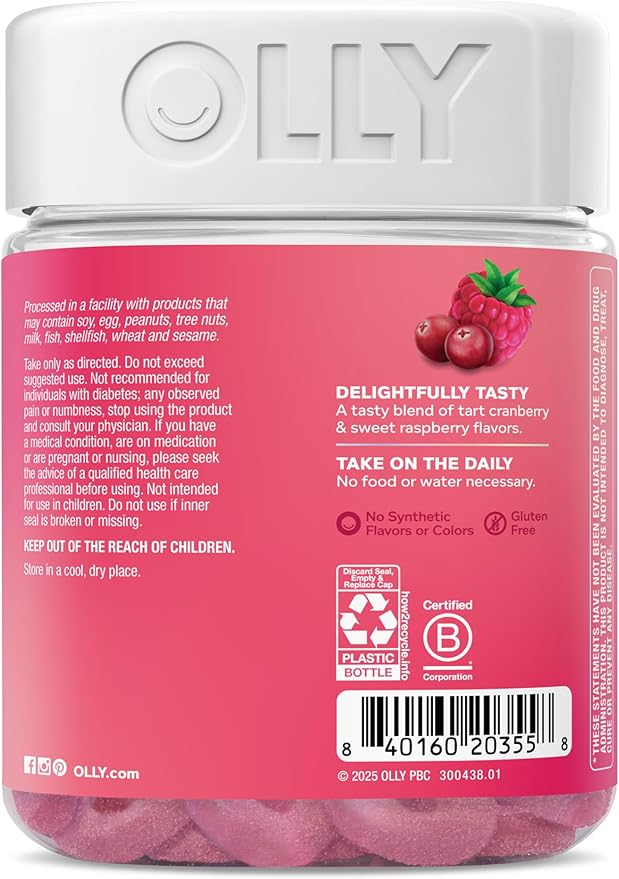 OLLY Period Hero Gummies, PMS Support Supplement,* Chasteberry, Vitamin B6, Calcium, Cran-Raspberry Flavor, 30 Day Supply - 60 Count