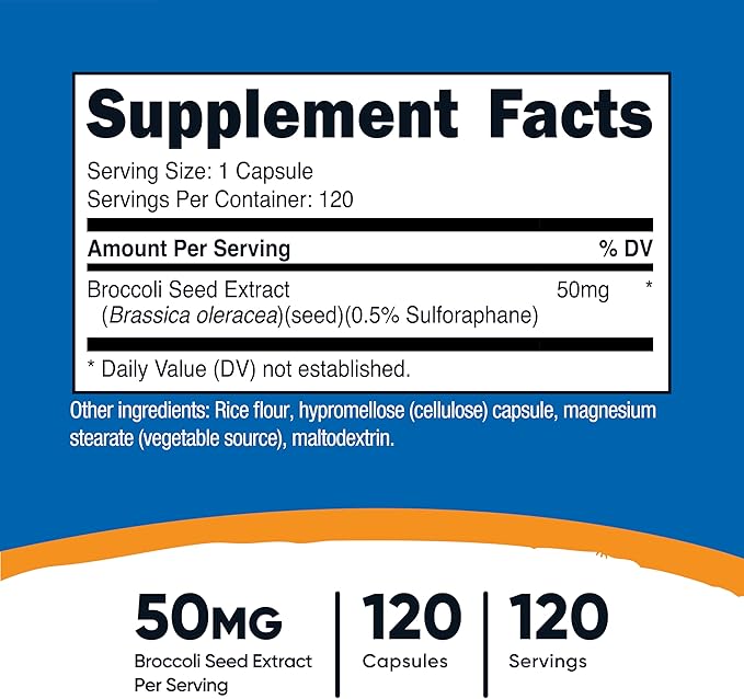 Nutricost Sulforaphane Glucosinolate (SGS) (120 Capsules) - 50 mg Broccoli Seed Extract Per Serving