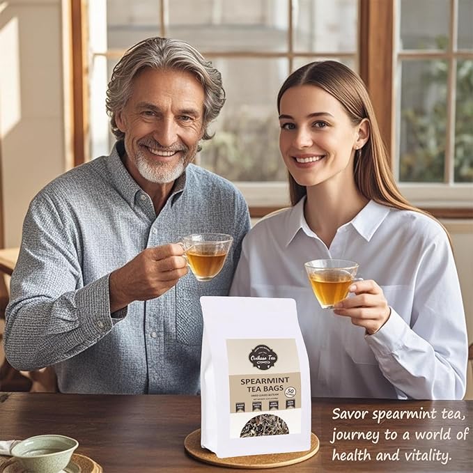Ovikaso Tea, Spearmint Tea Bags, 50 Pyramid Tea Bags, 2g/bag, Natural Spearmint Leaves, Direct from Source, Brew Hot or Iced Tea, Baking, Cocktail, Rich in Antioxidants, Herbal Tea