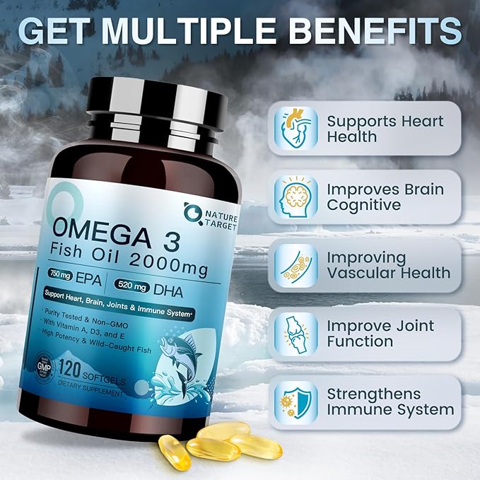 Triple Strength Omega 3 Fish Oil 2000 mg - EPA & DHA - Premium Burpless Fish Oil Omega 3 Supplements