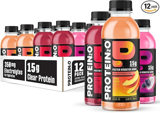 Protein2o Hydration Drink - 2-in-1 Liquid Clear Whey Protein Isolate and Electrolyte Drink - 15g Protein, Vitamins B5, B6 - Post-Workout Recovery - 16.9 Fl Oz - 12 Count Flavor Fusion Variety Pack