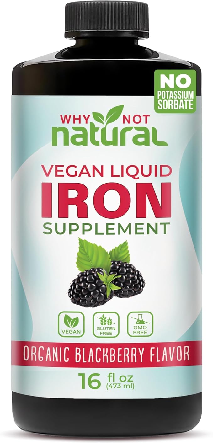 Why Not Natural Liquid Iron Supplement for Women, Men and Kids, Vegan Formulation for Anemia, Sugar Free, Vegan, Non-GMO, Organic BlackBerry Flavor 16 Fl Oz