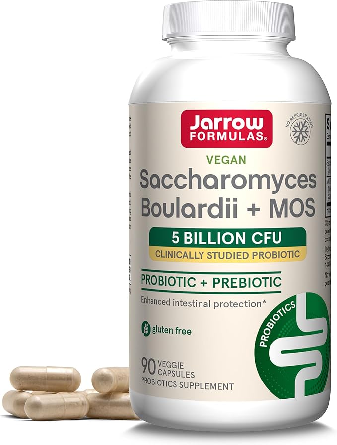Jarrow Formulas Saccharomyces Boulardii Probiotics + MOS 5 Billion CFU Probiotic Yeast for Intestinal Health Support, Gut Health Supplements for Women and Men, 90 Veggie Capsules, 90 Day Supply