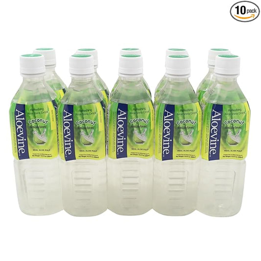 Aloevine Aloe Vera Drink Coconut healthy juice pure with chunks of aloe l 16.9 oz. 10 pack l plant based Vegetable Korean drinks