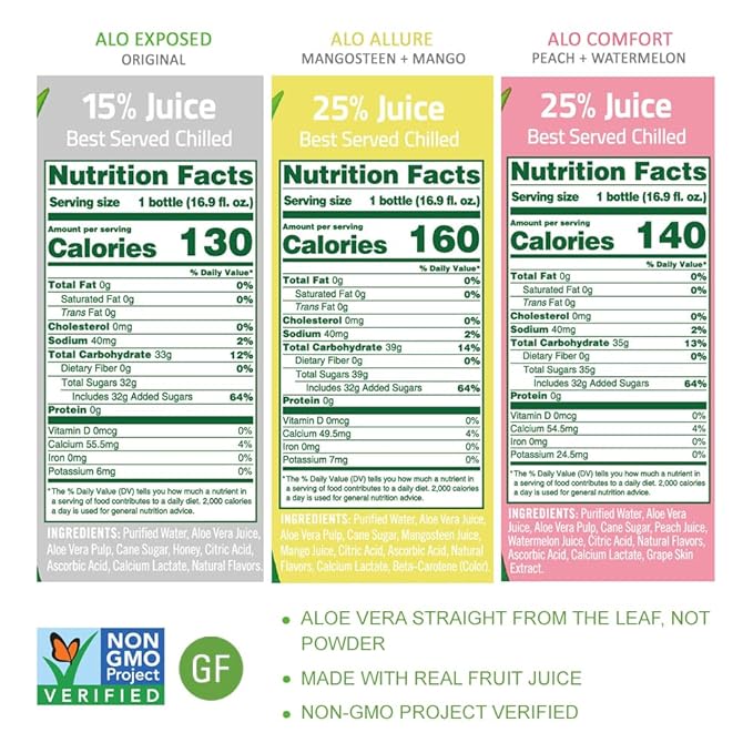 ALO Aloe Vera Juice | 16.9 fl oz, Pack of 12 | 3-Flavor Variety Pack | ALLURE, COMFORT, EXPOSED Plant-Based Drink