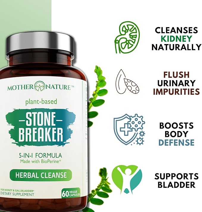 Stone Breaker Chanca Piedra Capsules, Dissolve Kidney & Gallbladder, Detoxify Urinary Tract, Flush Impurities, Kidney Support with Celery Seed Extract - 60 Veg Capsules