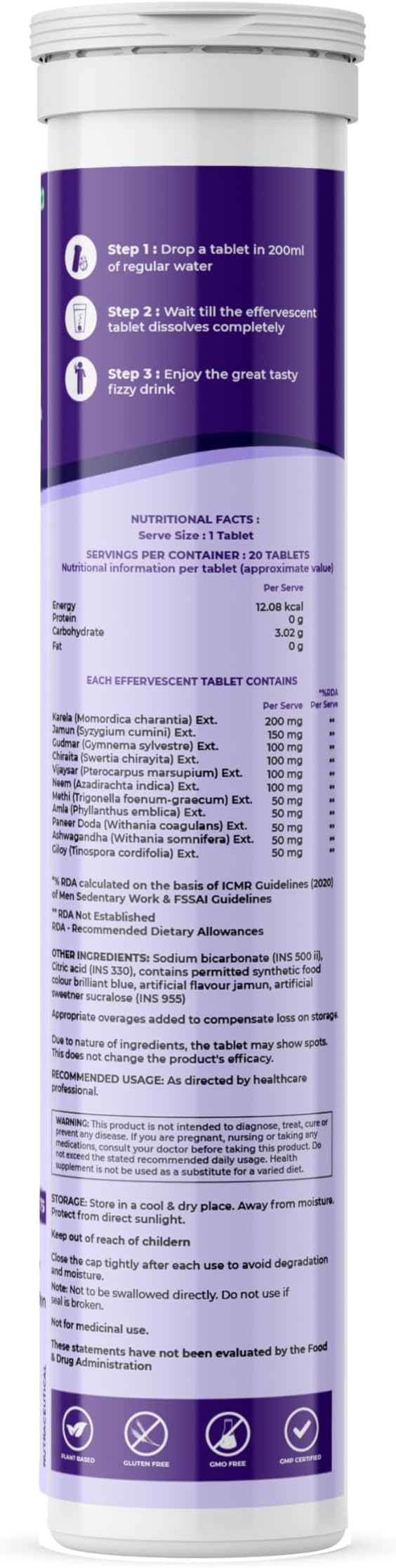 Effervescent Tablets for Sugar Karela Jamun Fizz- Pack of 2