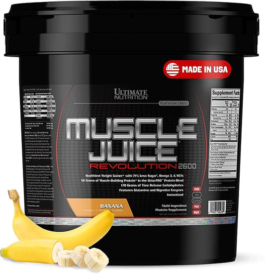 Ultimate Nutrition Muscle Juice 2600 Revolution, Weight Gain Drink Mix - Mass Gainer Workout Powder Supplement for Lean Muscle Growth & Recovery with 56g Protein Blend - Banana, 11.105lb