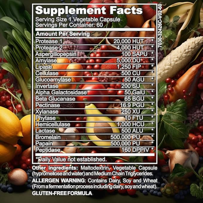 Digest Joy - Advanced Enzyme Blend for Optimal Digestion Support - Amylase, Lipase, Bromelain, Protease,Lactase & Other Enzymes(60 Vegetable Caps)
