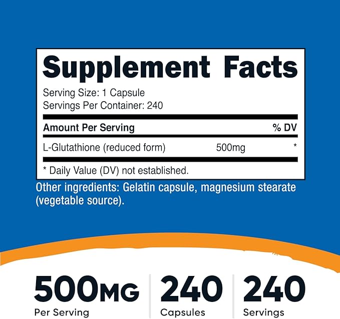 Nutricost Glutathione Capsules 500mg, 240 Capsules - Gluten Free, Non-GMO