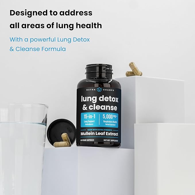 NutraChamps Mullein Leaf Extract for Lung Detox 3000mg Extra Strength Lung Cleanse for Smokers, Mullein Capsules Lung Support Supplement for Respiratory Lung Health