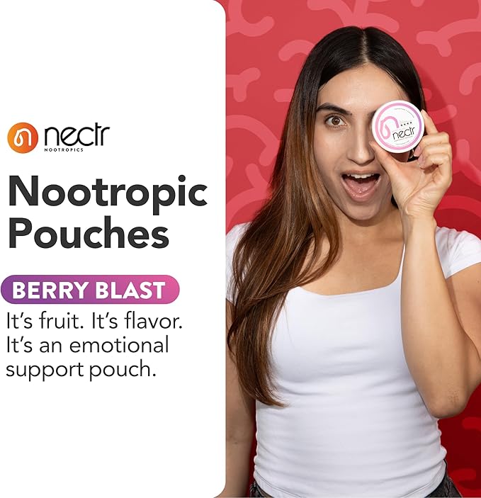 Nectr Energy Nootropic Pouches – Berry Blast Flavored, Caffeine Pouches with Cognizin® Citicoline. Sugar-Free Brain Treats. Smooth, Sustained Focus & Energy Supplement - 5 Pucks of 16pcs