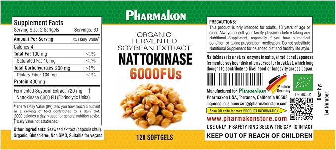 PHARMAKON Natural Nattokinase Organic Fermented Soybean Extract, 6000 FUs per Serving