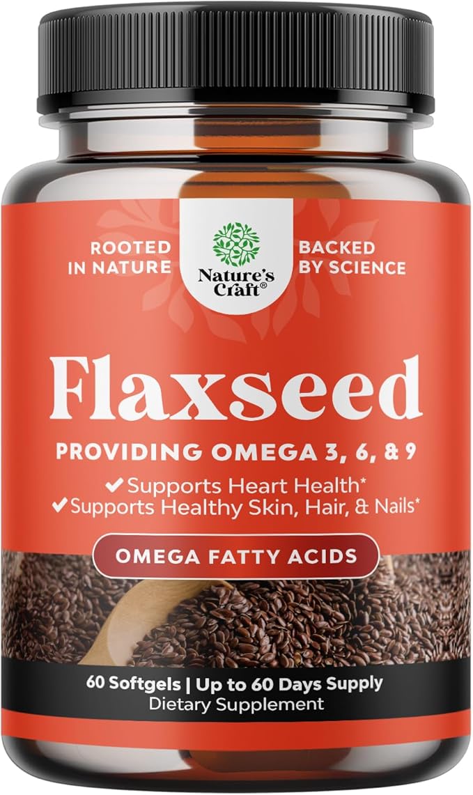 Flaxseed Oil 1000mg Softgels - High Potency Flax Seed Oil Softgels for Heart Health Digestion and Brain Support - Cold Pressed Organic Flaxseed Providing Plant Based Omega 3 6 9