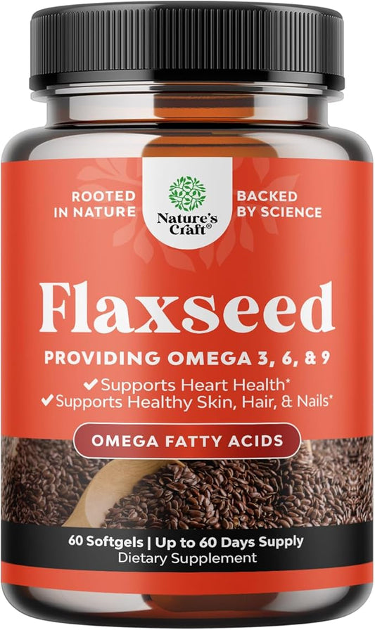 Flaxseed Oil 1000mg Softgels - High Potency Flax Seed Oil Softgels for Heart Health Digestion and Brain Support - Cold Pressed Organic Flaxseed Providing Plant Based Omega 3 6 9