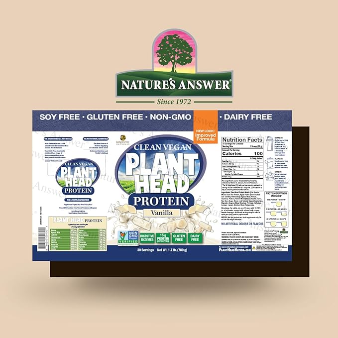 Plant Head Protein Powder Supplement, Vanilla, 1.7-Pounds (lbs)