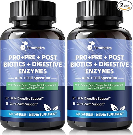 Digestive Enzymes Postbiotics Prebiotics Probiotics for Women & Men, 200 Billion CFU 36 Probiotic Strains + Psyllium Husk - Supports Gut, Digestive, Vegan, 60 Days