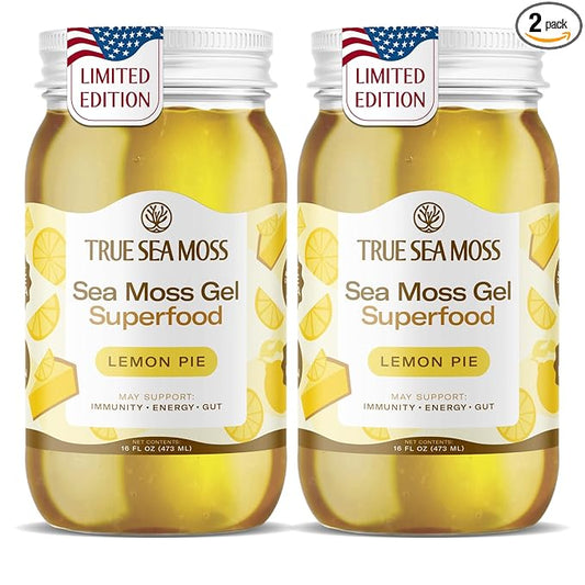 TrueSeaMoss Sea Moss Gel – Made in USA – Wildcrafted Seamoss, Fresh Fruits & Sea Vegetables – Lemon Pie, Pack of 2 (Labels May Vary)