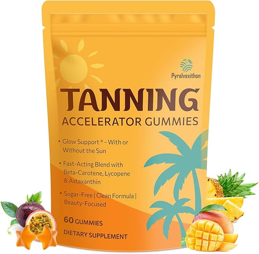 Tanning Gummies with Astaxanthin for Women and Men | Sunless Tanning Supplement with Beta Carotene, Lycopene, Collagen & Vitamins | Skin Radiance & Hydration | Vegan & Sugar Free - 60 Count
