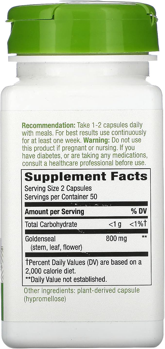Nature's Way Goldenseal, Traditional Herb, 700 mg per 2-Capsule Serving, Non-GMO Project Verified, Vegan, 100 Capsules