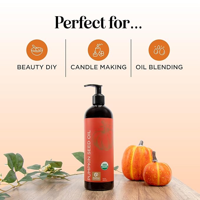 Pumpkin Seed Oil Organic Certified - 100% Pure Organic Pumpkin Seed Oil for Hair and Anti Aging Face Oil - USDA Organic Hair Oil for Dry Hair and Volume - Virgin Cold Pressed & Unrefined (16oz)
