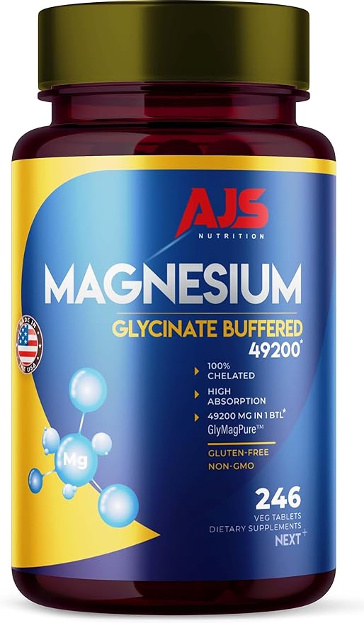 AJS Magnesium Glycinate 400mg, Magnesium Glycinate Capsules 246 Tablets, Gluten-Free, Non-GMO Supplements, Dietary Magnesium Supplement with Organic Coating, Supports Your Well-Being, (2 Pack)