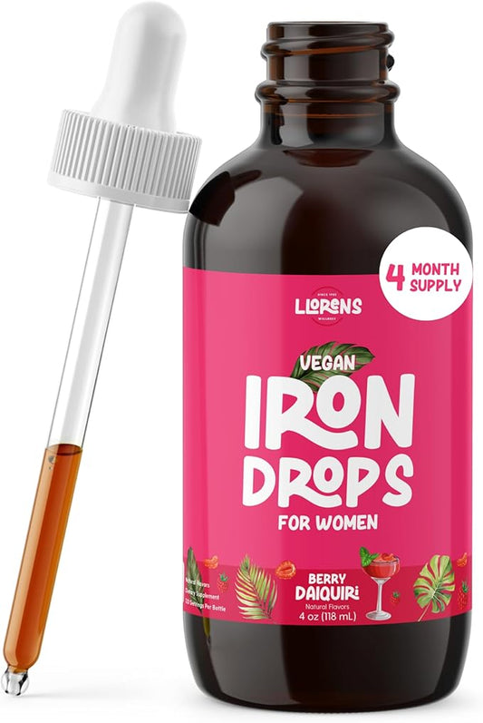 Iron Supplement for Women Drops Daily Support, 20mg of Polysaccharide Complex, Natural Sweeteners, Vegan and Paraben Free (Berry Daiquiri, 4 Fl Oz)