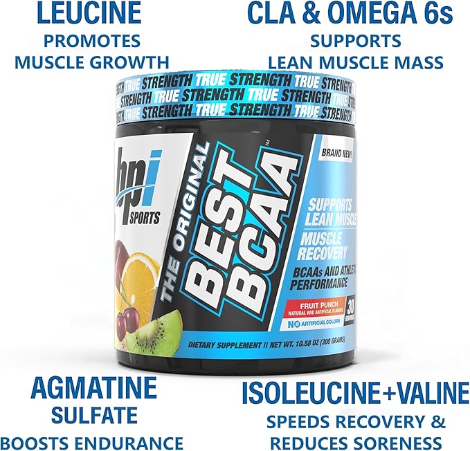 BPI Sports Best BCAA - BCAA Powder - Branched Chain Amino Acids - Muscle Recovery - Muscle Protein Synthesis - Lean Muscle - Improved Performance – Hydration – Fruit Punch - 60 Servings - 1.32 Pound
