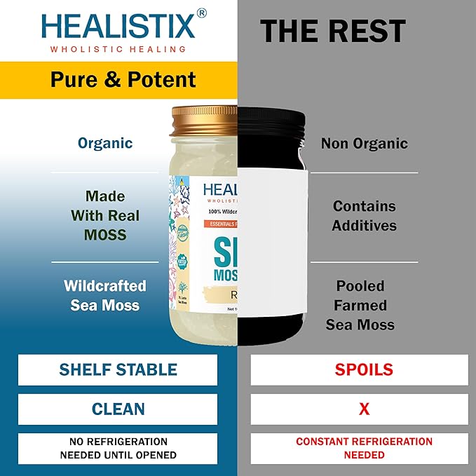 Healistix Raw Sea Moss Gel [16 Oz] - Exquisitely Crafted from Irish Seamoss Wildcrafted in The Pristine Waters of St Lucia, A Natural Delight