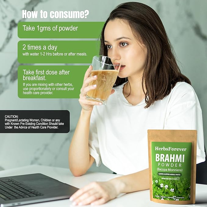 Brahmi Powder I 100% Pure Bacopa Monnieri I Natural Herbal Supplement – Non-GMO, Vegan, Gluten-Free I Supports Wellness – Premium Quality 454 GMS