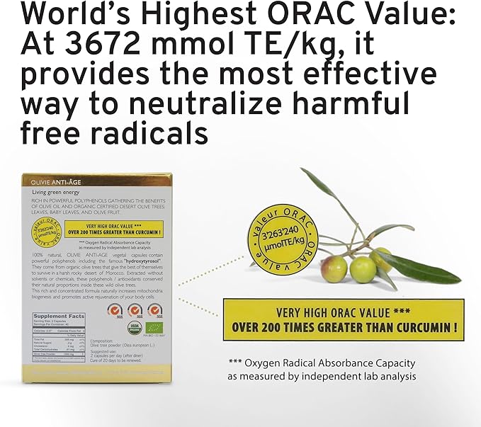 Organic Antioxidant Polyphenols Rich Olive Leaf Extract Supplement Capsules Olivie | Hydroxytyrosol Oleuropein Anti Aging Supplement | 40 Capsules