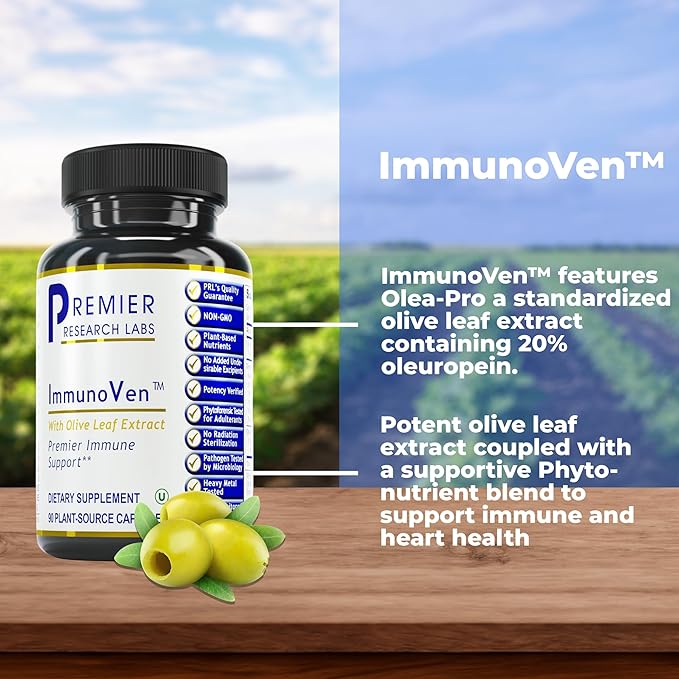 Premier Research Labs ImmunoVen - Immune Health Capsules, Olive Leaf Extract Capsules, Immune Support & Heart Health, Wellness Pills for Men & Women - 90 Vegetarian Capsules