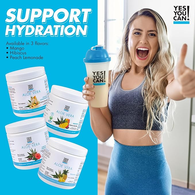 Yes You Can! Organic Aloe Vera Powder Drink Mix - Hydration Booster Infused with Pure Aloe Juice - Delicious Flavors - Made in USA - Antioxidant Rich - Vatiety Flavor - 40 Servings Per Canister (4 Pack)