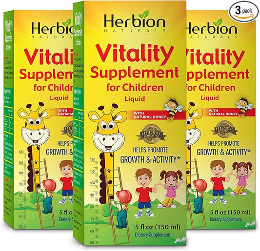 HERBION Naturals Vitality Supplement for Children, Promotes Growth and Appetite, Relieves Fatigue, Improves Mental & Physical Performance, for Kids 1 Year & Above, 5 Fl Oz (Pack of 3)