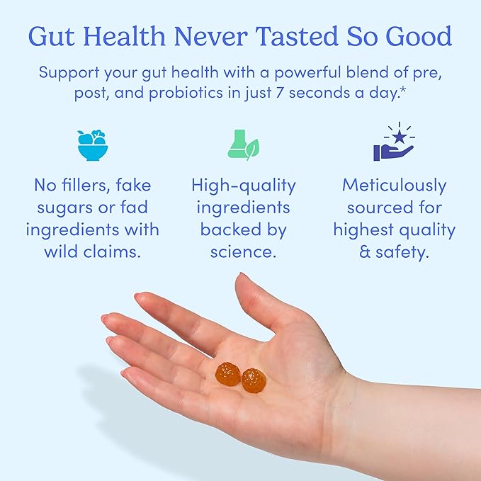FIRST DAY Womens 3-in-1 Probiotic Gummies – Prebiotic + Probiotic + Postbiotic Supplement – Supports Digestive & Oral Health, Immune Function & Energy Levels – 30-Day Supply