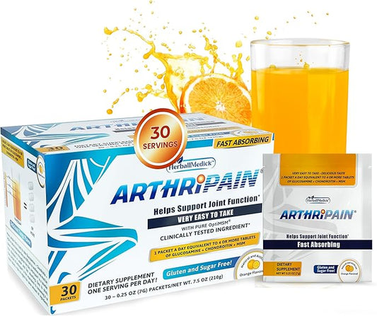 Arthripain – Joint Support Cartilage Repair Supplement – Clinically Tested Joint Juice - Ligament Relief Support – Glucosamine Chondroitin MSM – Swollen Knee Treatment –Sugar-Free – Made in US - 30ct
