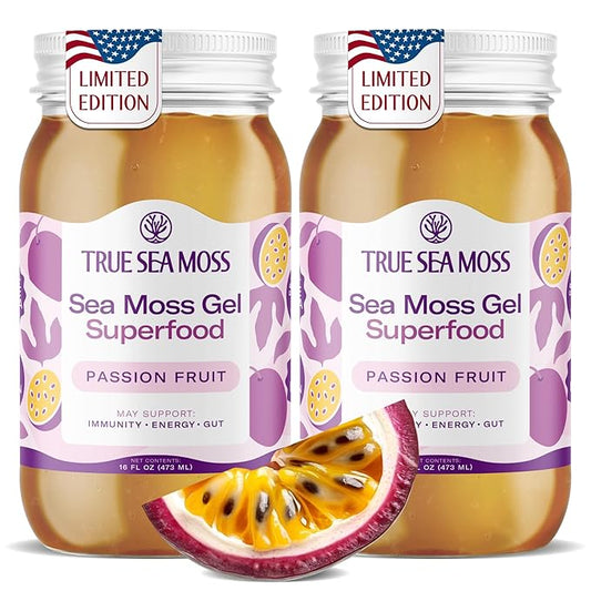TrueSeaMoss Sea Moss Gel – Made in USA – Wildcrafted Seamoss, Fresh Fruits & Sea Vegetables – Passion Fruit, Pack of 2 (Labels May Vary)