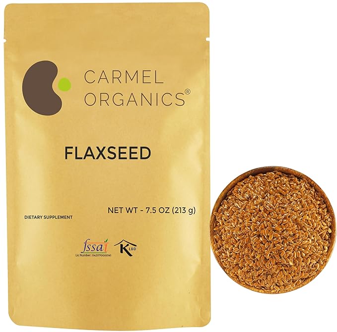 Flax Seeds Whole 7.5 Ounce, Nutrient-Rich Superfood for Smoothies, Baking & Healthy Recipes, Natural, Non-GMO, No Added Preservatives, High in Omega-3, By CARMEL ORGANICS