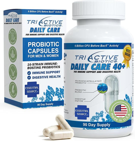 TriActive Biotics Daily Care - Probiotics for Women and Men, Prebiotic Blend with 6 Billion CFU - Probiotics for Digestive Health - Support Gut Health, Immune Defense - 90 Capsules