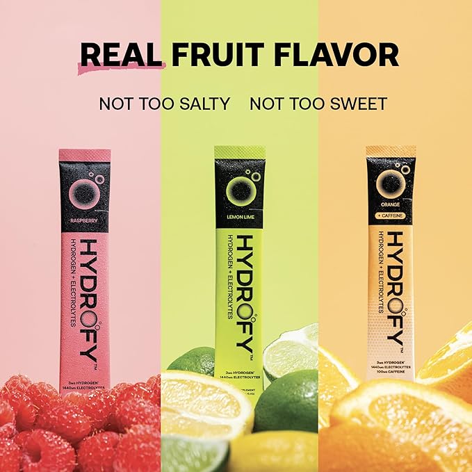 Hydrogen Water + Electrolytes Drink Mix - Variety Pack | H2 Hydration Packets with Molecular Hydrogen, Sodium, Potassium, Magnesium | Lemon Lime, Raspberry, Orange + Caffeine | 12 Count