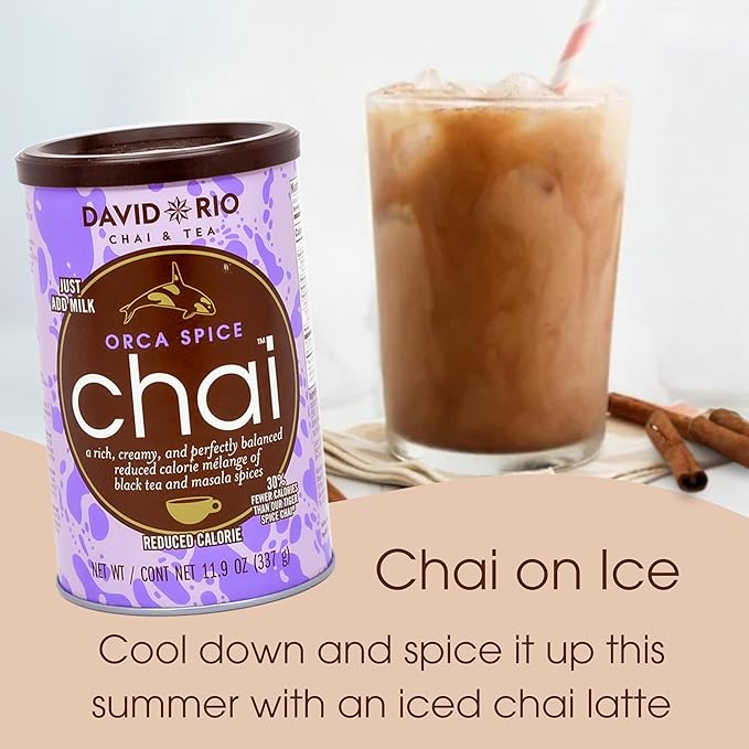 Orca Spice Reduced Calorie Chai Tea Latte Mix, 47.6 Oz, Black Tea, Organic Spices, Sugar Free, Dairy Free, Serve Hot or Cold, Just Add Water or Milk, 56 Servings, Perfect for Food Service