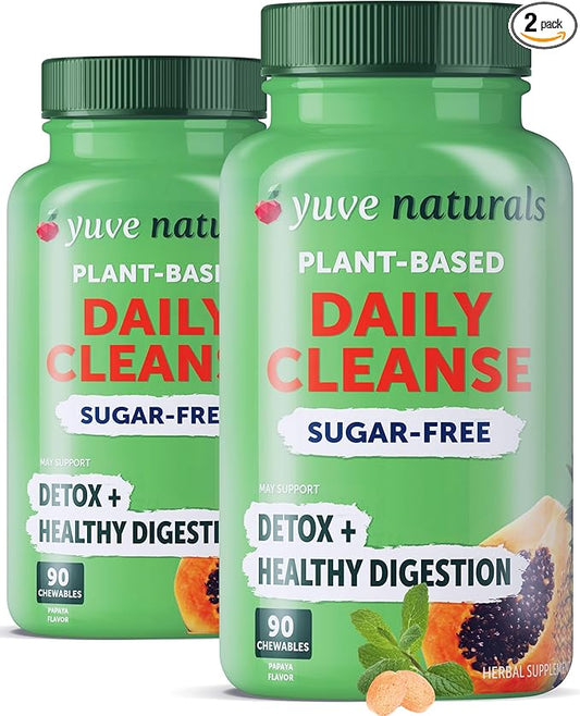 Yuve Natural Papaya Digestive Enzymes - Sugar-Free Chewable Candies - Promotes Better Digestion - Constipation & Bloating Aid, Detox, Leaky Gut Repair & Gas Relief - Vegan, Non-GMO (2 Pack of 90ct)