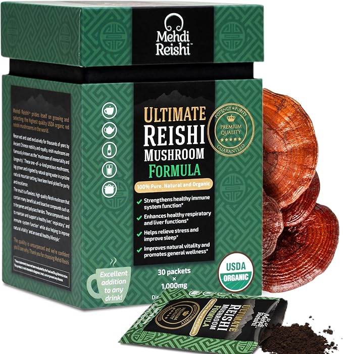 Ultimate Reishi Mushroom Formula – 30 Servings –100% Pure, Premium and Organic Reishi Spores and Extract Powder - Ganoderma Lucidum, Lingzhi - High Potency Triterpenes, Beta-Glucans (30 Grams)