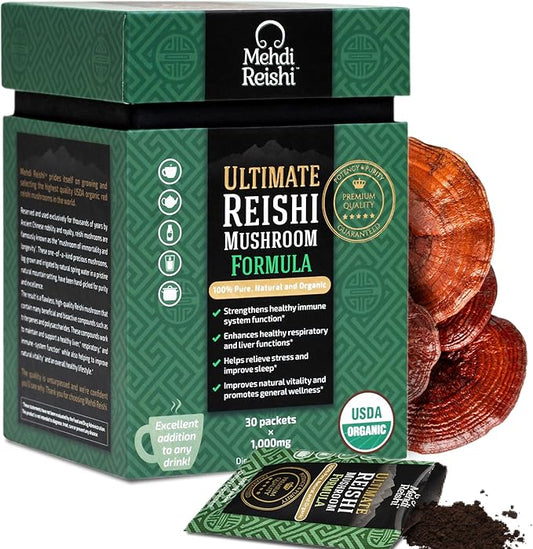 Ultimate Reishi Mushroom Formula – 30 Servings –100% Pure, Premium and Organic Reishi Spores and Extract Powder - Ganoderma Lucidum, Lingzhi - High Potency Triterpenes, Beta-Glucans (30 Grams)