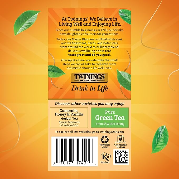 Twinings Peppermint & Creamy Vanilla Herbal Tea Individually Wrapped Bags, 20 Count (Pack of 6), Formerly Buttermint, Naturally Caffeine-Free, Enjoy Hot or Iced, 120 Teabags